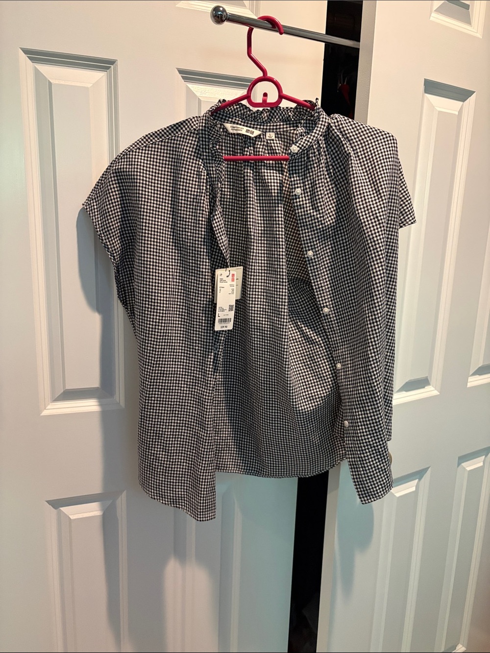NEW WITH TAGS!! Comptoir Des Cotonniers Navy & White Gingham Button-Down Blouse